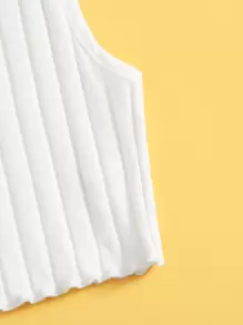 SHEIN Camiseta sin mangas de punto acanalado con ribete de lechuga para niña preadolescente