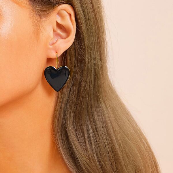 

Heart Drop Earrings, Black