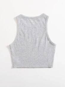 SHEIN EZwear 字母圖案背心上衣 - 淺灰色 - 查看 2