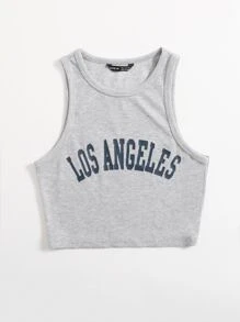 SHEIN EZwear 字母圖案背心上衣 - 淺灰色 - 查看 4