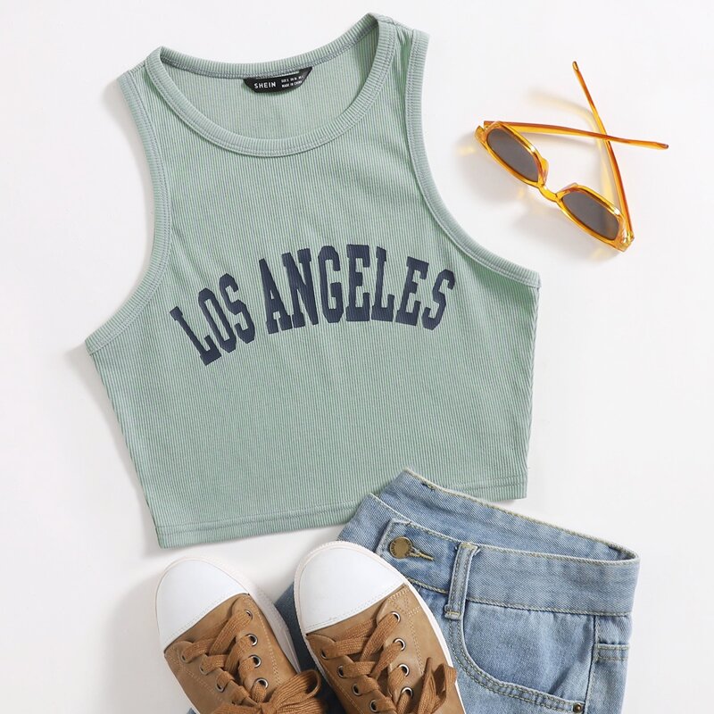 

Letter Graphic Tank Top, Mint green