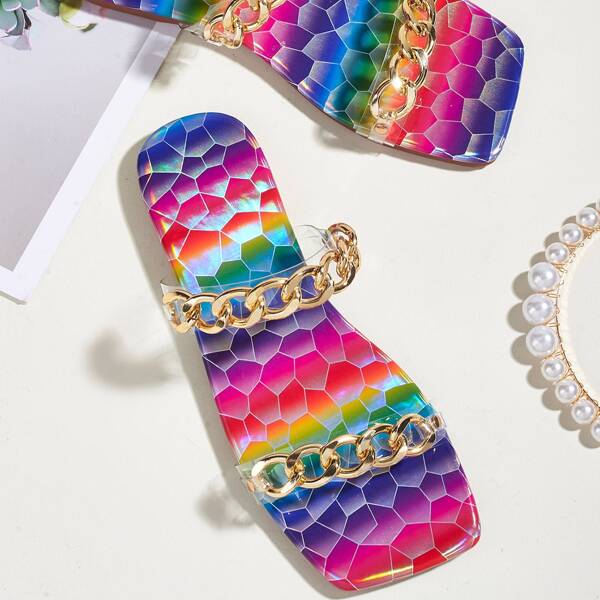 

Chain Decor Slide Sandals, Clear