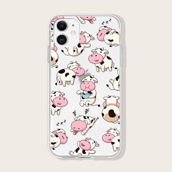 

Cartoon Cow Print Clear iPhone Case, Multicolor