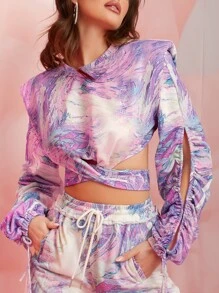 Ji Yeon Lee Marble Tie-Dye Shoulder Pad Crisscross Sweater - Multicolor - View 1