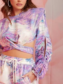 Ji Yeon Lee Marble Tie-Dye Shoulder Pad Crisscross Sweater - Multicolor - View 4