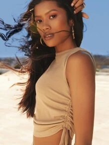 Mackenzie Miller Ruched Drawstring Solid Tank Top