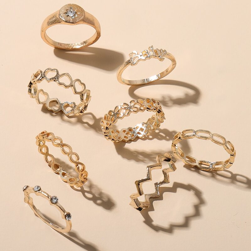 

8pcs Hollow Out Ring, Gold