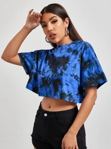 SHEIN Coolane Drop Shoulder Tie Dye Crop Tee - Multicolor - View 4