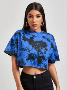 SHEIN Coolane Drop Shoulder Tie Dye Crop Tee - Multicolor - View 5