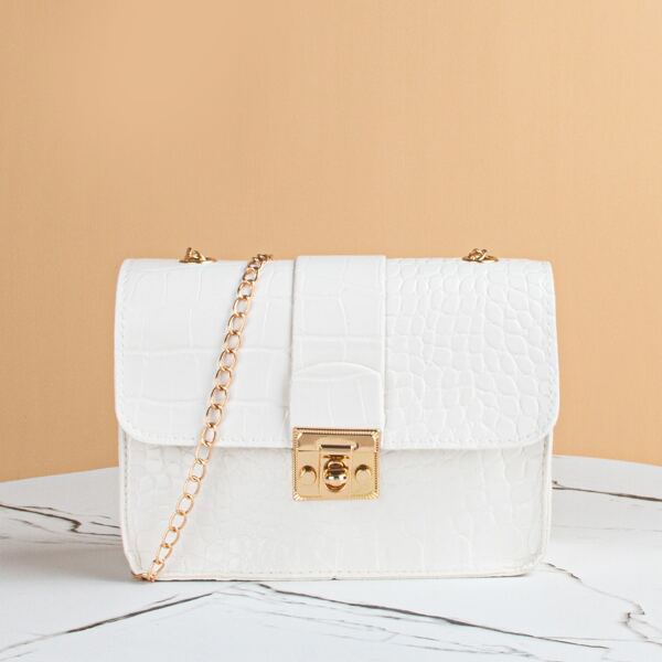 

Croc Embossed Chain Crossbody Bag, White