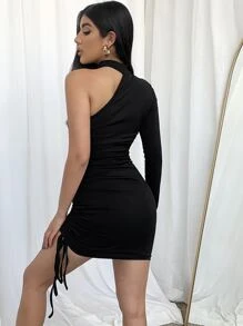 Chiquease Đầm Thắt nút màu trơn Thanh lịch - màu đen - Xem 2