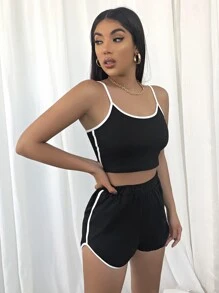 SHEIN Unity Bộ thời trang Tương phản ràng buộc Thể thao - màu đen - Xem 3