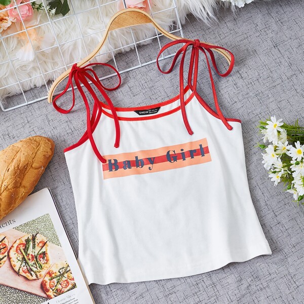 

Knot Shoulder Letter Graphic Cami Top, White