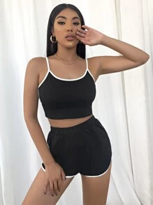 SHEIN Unity Bộ thời trang Tương phản ràng buộc Thể thao - màu đen - Xem 4