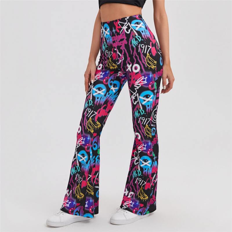 

Pop Art Print Flare Leg Pants, Multicolor