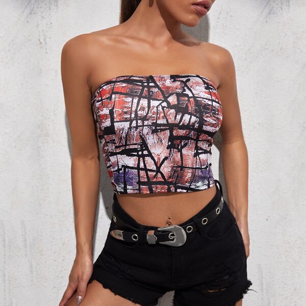 

Allover Print Crop Tube Top, Multicolor