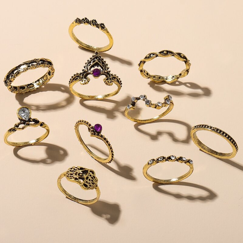 

10pcs Rhinestone Decor Ring, Bronze