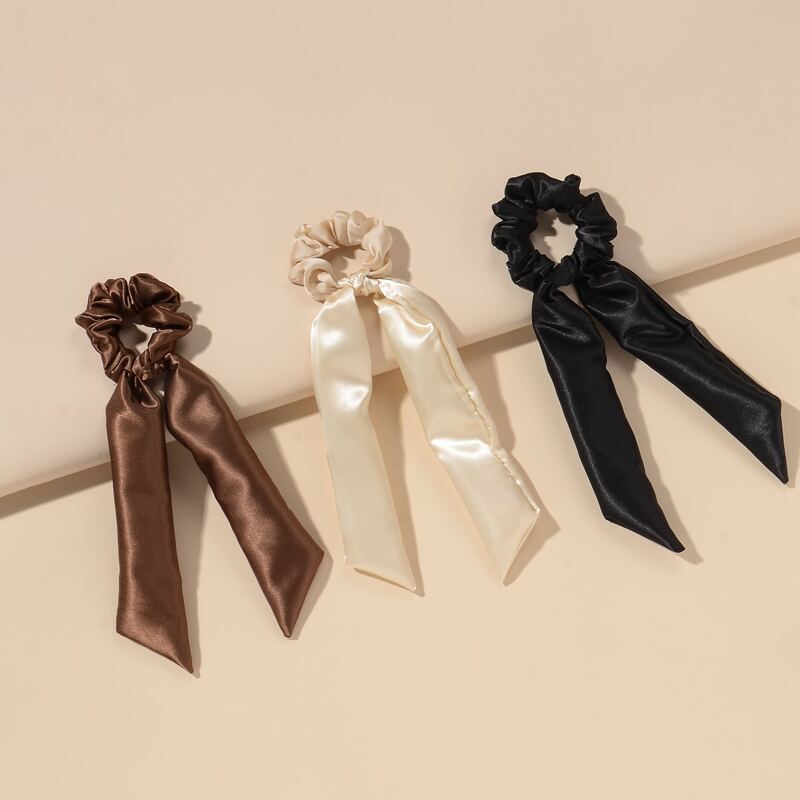

3pcs Solid Scrunchie Scarf, Multicolor