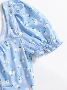 Soleia Áo thun Cắt ra Họa tiết hoa Boho - Màu xanh nhạt - Xem 3