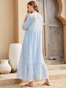 SHEIN Frilled Floral Embroidered Ruffle Hem Dress - Baby Blue - View 2