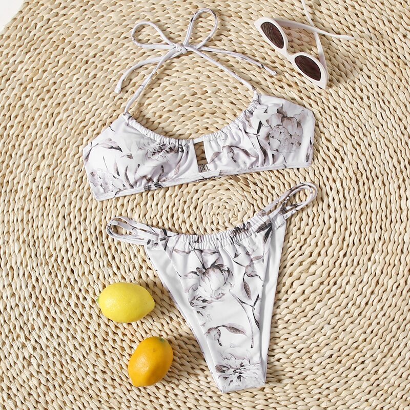

Floral Halter Bikini Swimsuit, Multicolor