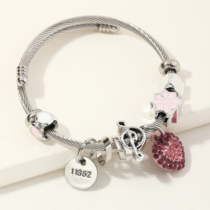 

1pc Rhinestone Heart Bracelet, Silver