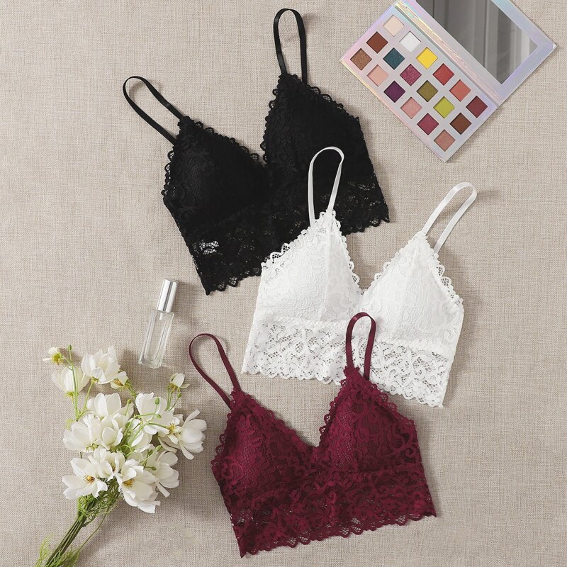 

3pack Floral Lace Longline Bralette, Multicolor