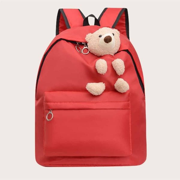

Girls Bear Decor Backpack, Red