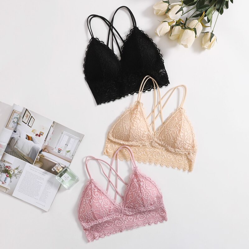 

3pack Floral Lace Crisscross Bralette, Multicolor