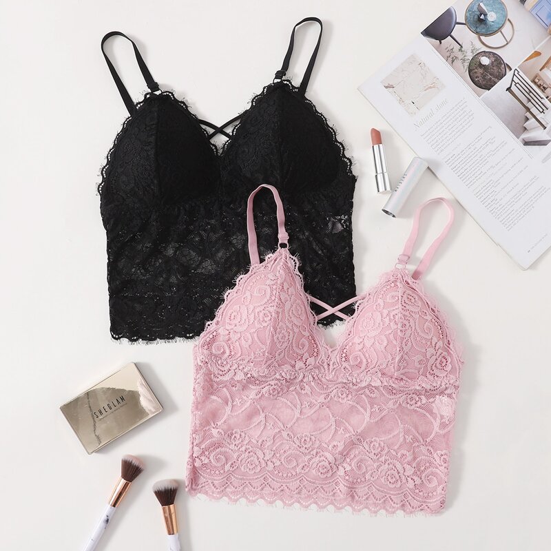 

2pack Floral Lace Longline Bralette, Multicolor