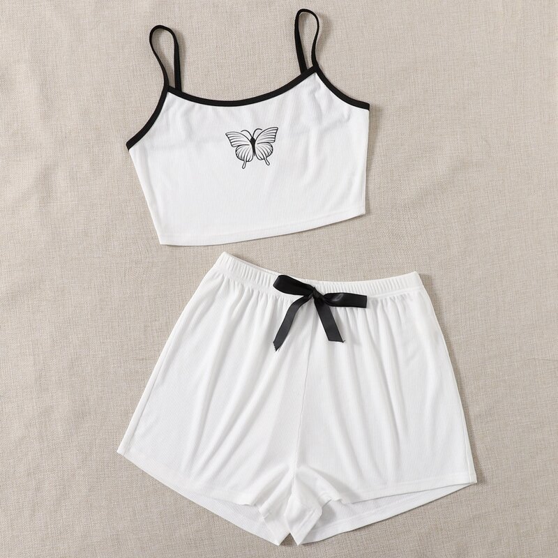 

Butterfly Print Ringer Cami PJ Set, White