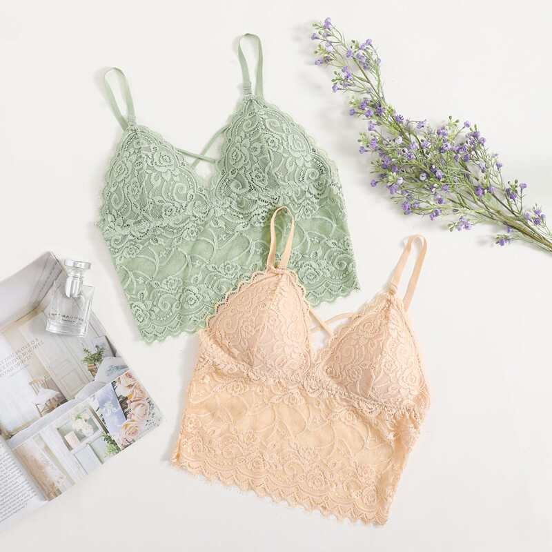 

2pack Floral Lace Longline Bralette, Multicolor