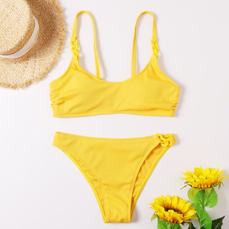 

Chain Decor Bikini Swimsuit, Yellow