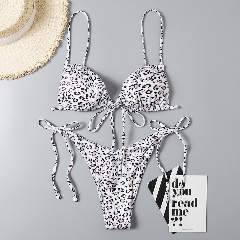 

Leopard Tie Side Bikini Swimsuit, Multicolor