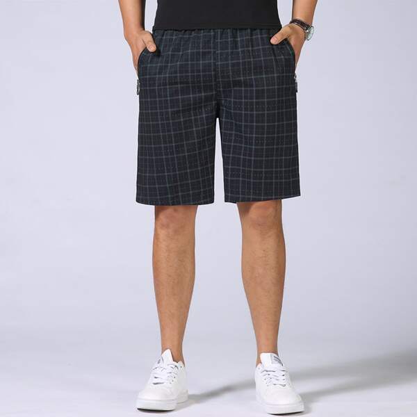 

Men Plaid Pocket Side Shorts, Navy blue