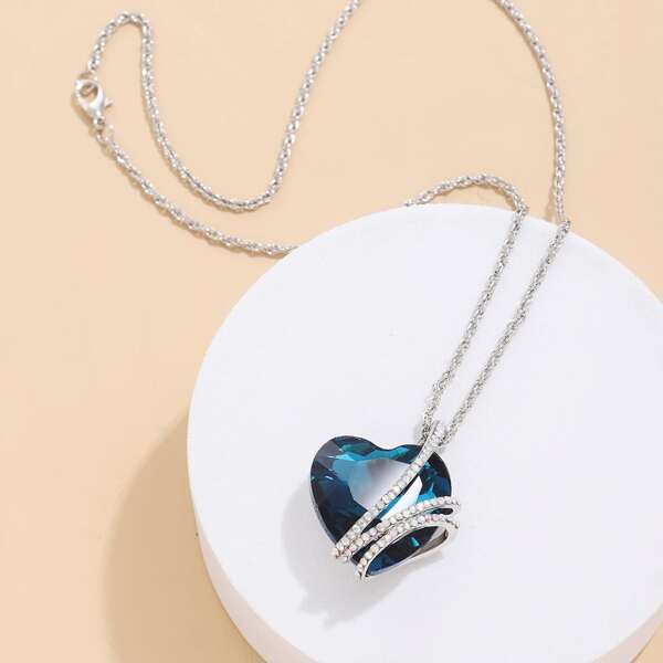 

Gemstone Heart Charm Necklace, Navy blue