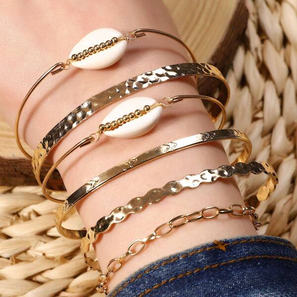 

6pcs Shell Decor Bracelet, Gold