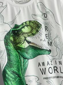 SHEIN 男孩字母和恐龍圖案T恤 - 白色 - 查看 3