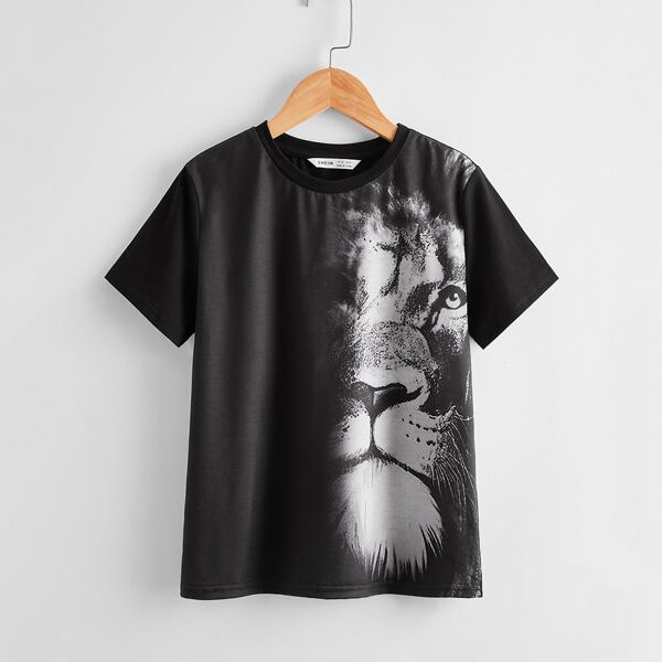 

Boys Lion Print Tee, Black