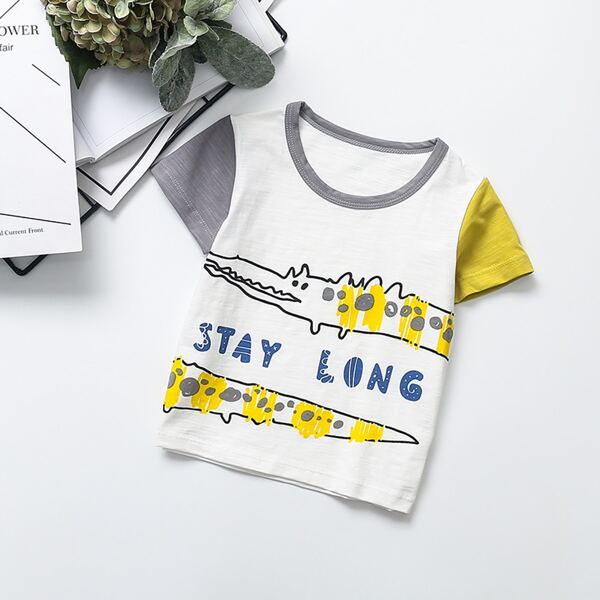 

Toddler Boys Cartoon Graphic Contrast Sleeve Tee, White