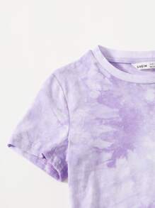 SHEIN Girls Tie Dye Tee & Track Shorts Set - Lilac Purple - View 4