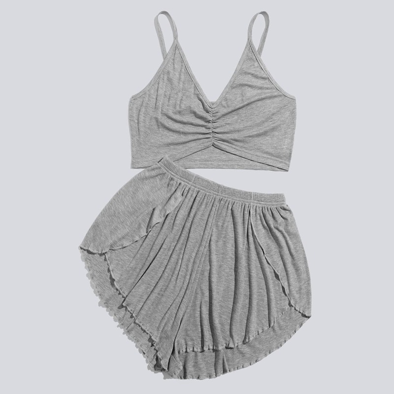

Ruched Cami & Split Shorts PJ Set, Grey