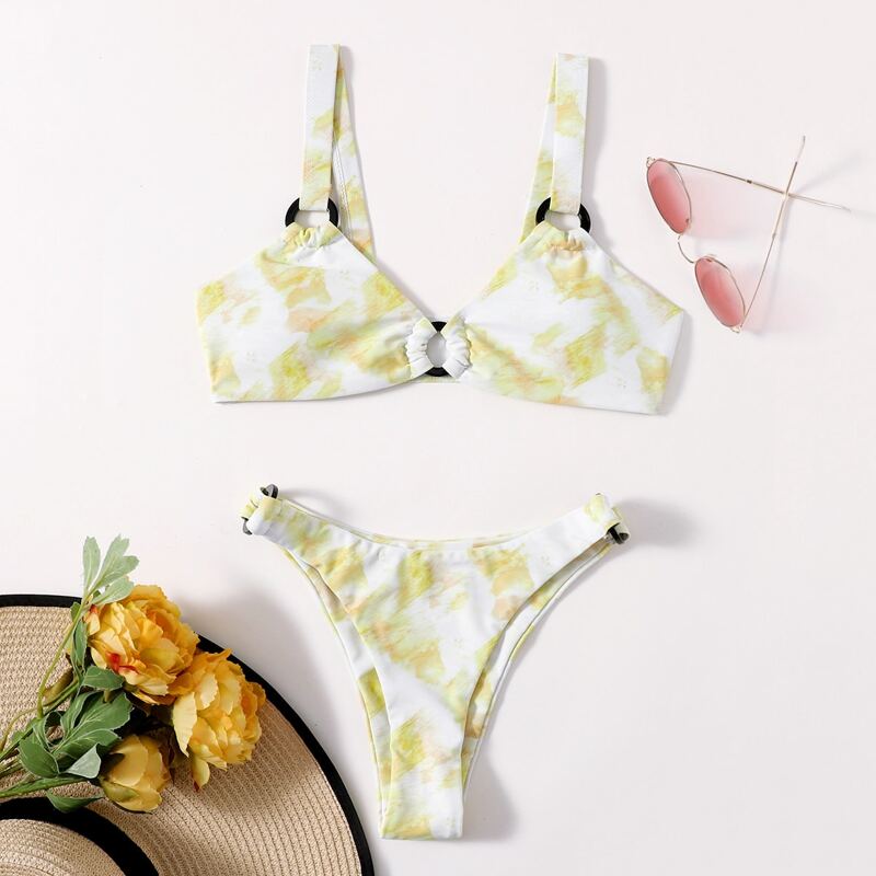 

Graphic Ring Decor Bikini Swimsuit, Multicolor