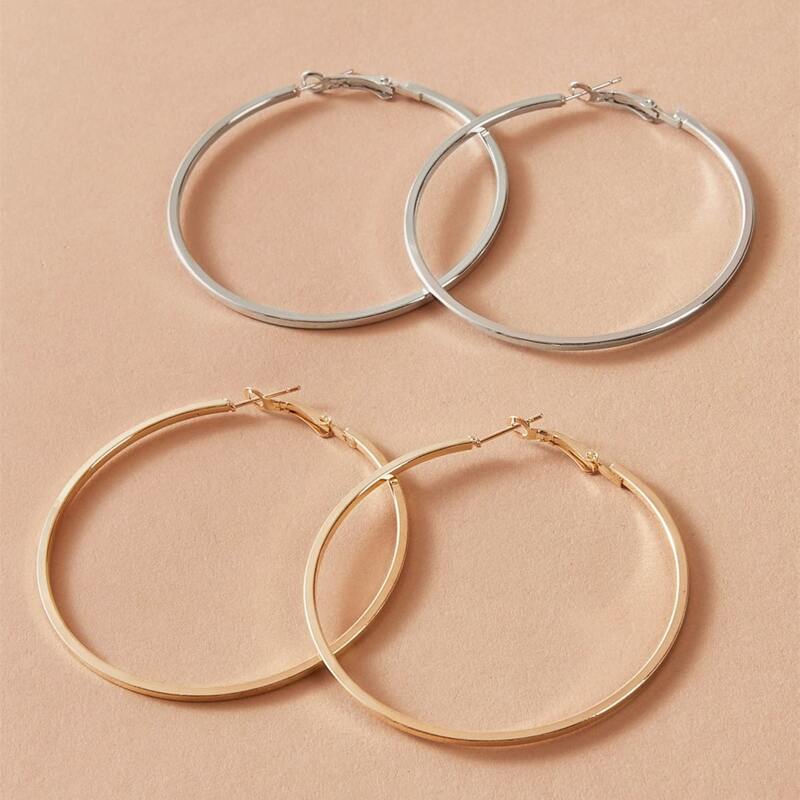 

2pairs Simple Hoop Earrings, Multicolor