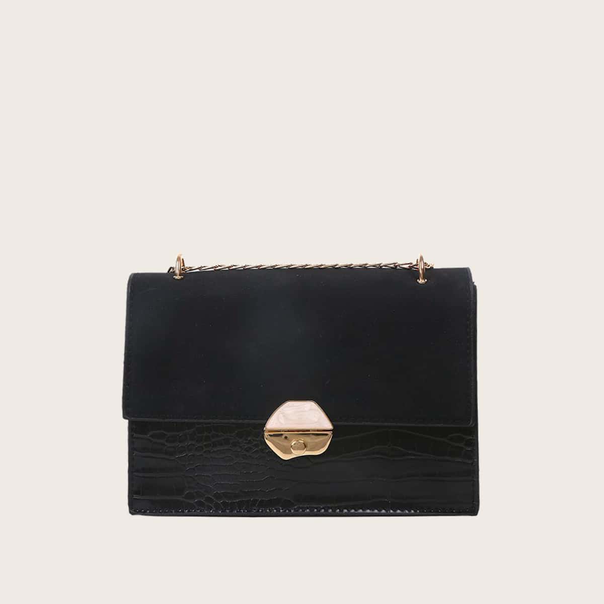 

Croc Embossed Chain Crossbody Bag, Black