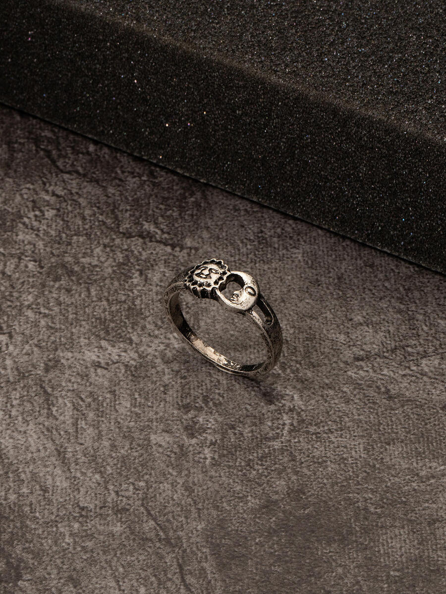 男士太陽紋理戒指 - 復古銀色 - 查看 1