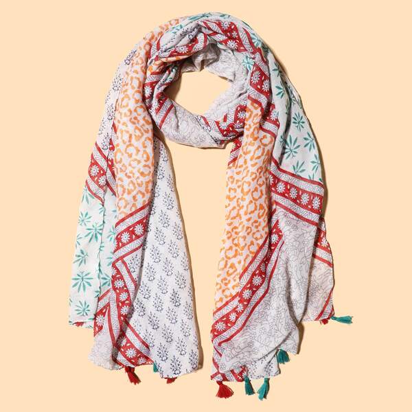 

Ditsy Floral Pattern Tassel Hem Scarf, Multicolor