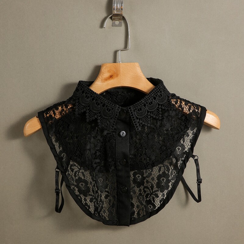 

1pc Floral Lace Dickey Collar, Black