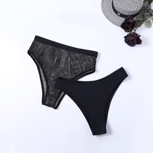 

2pack Fishnet High Waisted Bikini Panty, Black