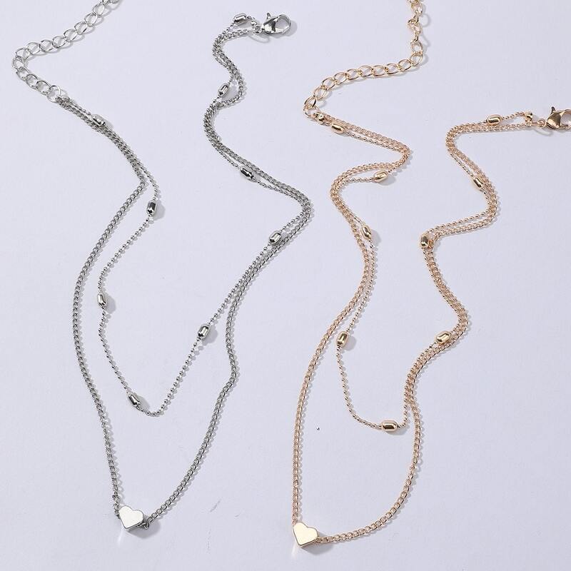 

2pcs Heart Layered Chain Necklace, Multicolor